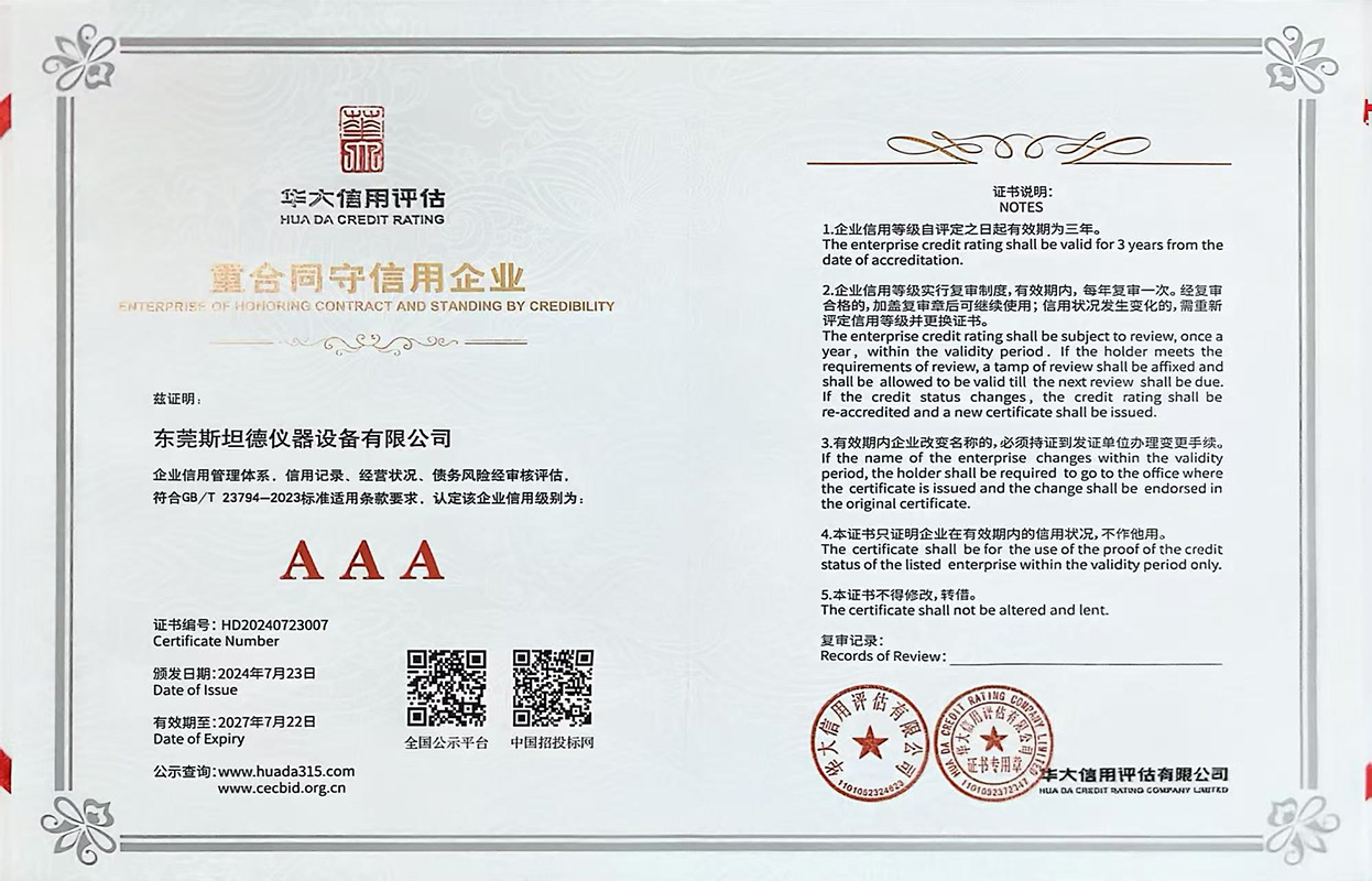 華大信用評估-AAA級重合同守信用企業